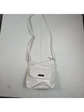 MultiSac White Floral Embossed Crossbody Bag With Adjustable Strap & Multiple Po